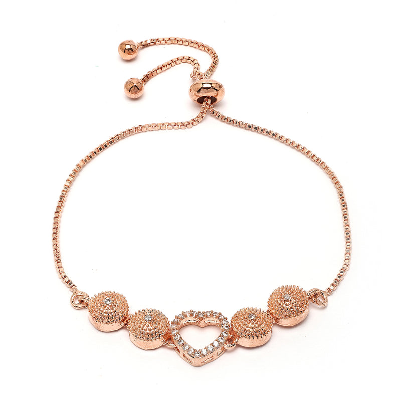 Rose Gold Plated with White American Diamonds Studded Heart Shaped Pendent Combo Set