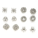 Rhodium Plated with White American Diamonds Studded Combo Set of 6 Stud Earrings