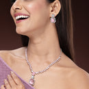 Rhodium Plated Silver Toned Pink American Diamond Studded Jewellery Set