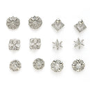 Rhodium Plated with White American Diamonds Studded Combo Set of 6 Stud Earrings