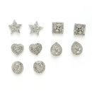 Rhodium Plated Earring Collection of 5 Unique Designs with White American Diamonds