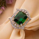 Silver-toned Ruby Magenta Cut Crystal Statement Ring for Women