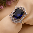 Silver-toned Ruby Magenta Cut Crystal Statement Ring for Women