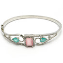 Rhodium Plated Square & Teardrop Multicolor AD Contemporary Cuff Bracelet