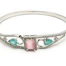 Rhodium Plated Square & Teardrop Multicolor AD Contemporary Cuff Bracelet