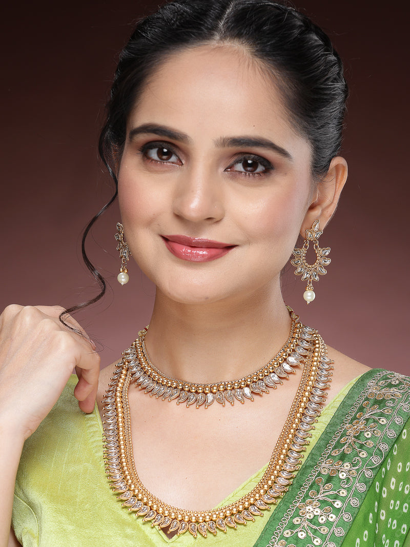 Gold Plated Traditional Maharani Haar Necklace with Earrings