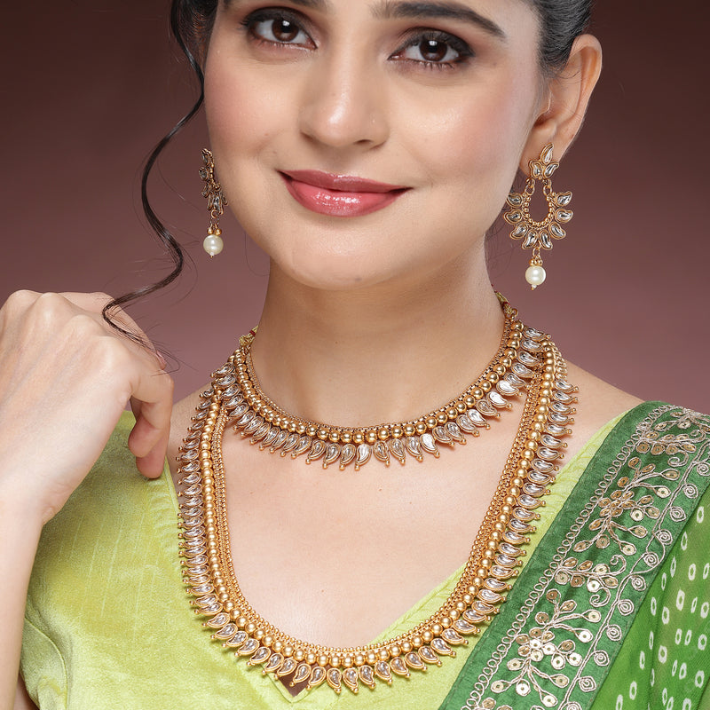 Gold Plated Traditional Maharani Haar Necklace with Earrings