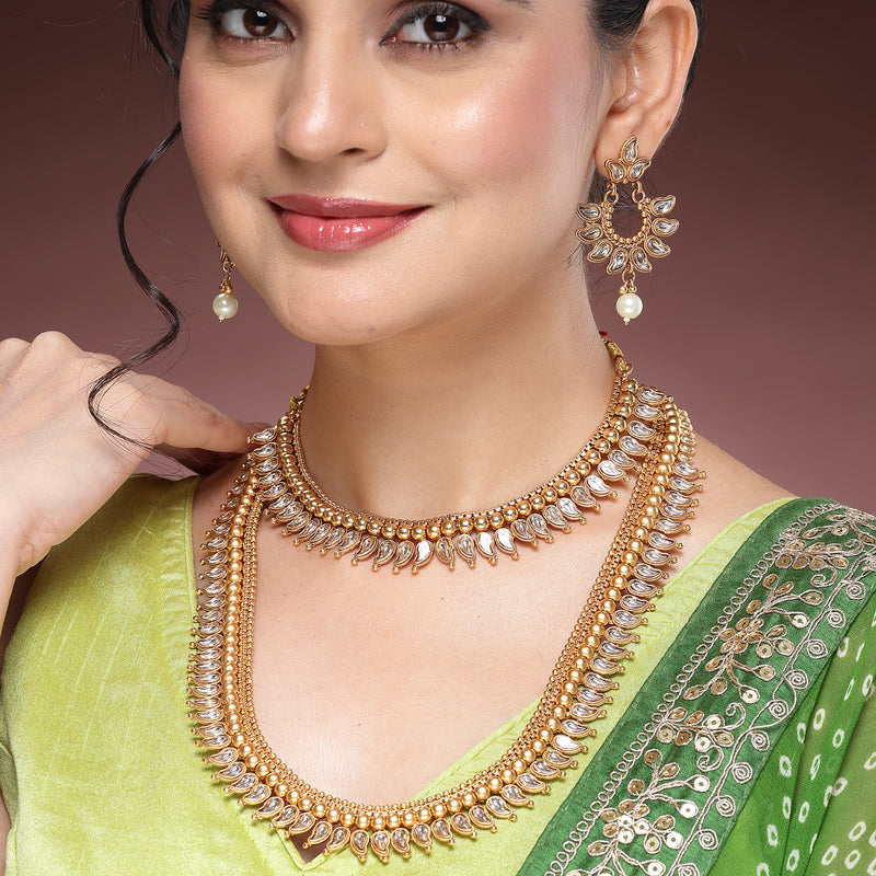 Gold Plated Traditional Maharani Haar Necklace with Earrings