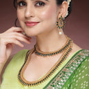 Gold Plated with Priyaasi Floral Kemp Design & Green Stone Studded Necklace Set