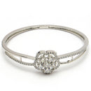 Rhodium Plated Cluster Round White AD Contemporary Cuff Bracelet