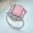 Silver-toned Ruby Magenta Cut Crystal Statement Ring for Women