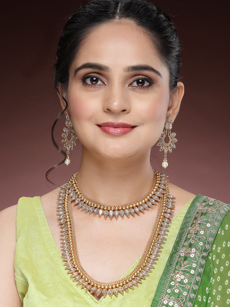 Gold Plated with Traditional Maharani Haar Necklace with Earrings