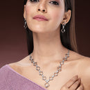 Rhodium Plated with Square Star Design & White American Diamond Stone Studded Jewellery Set
