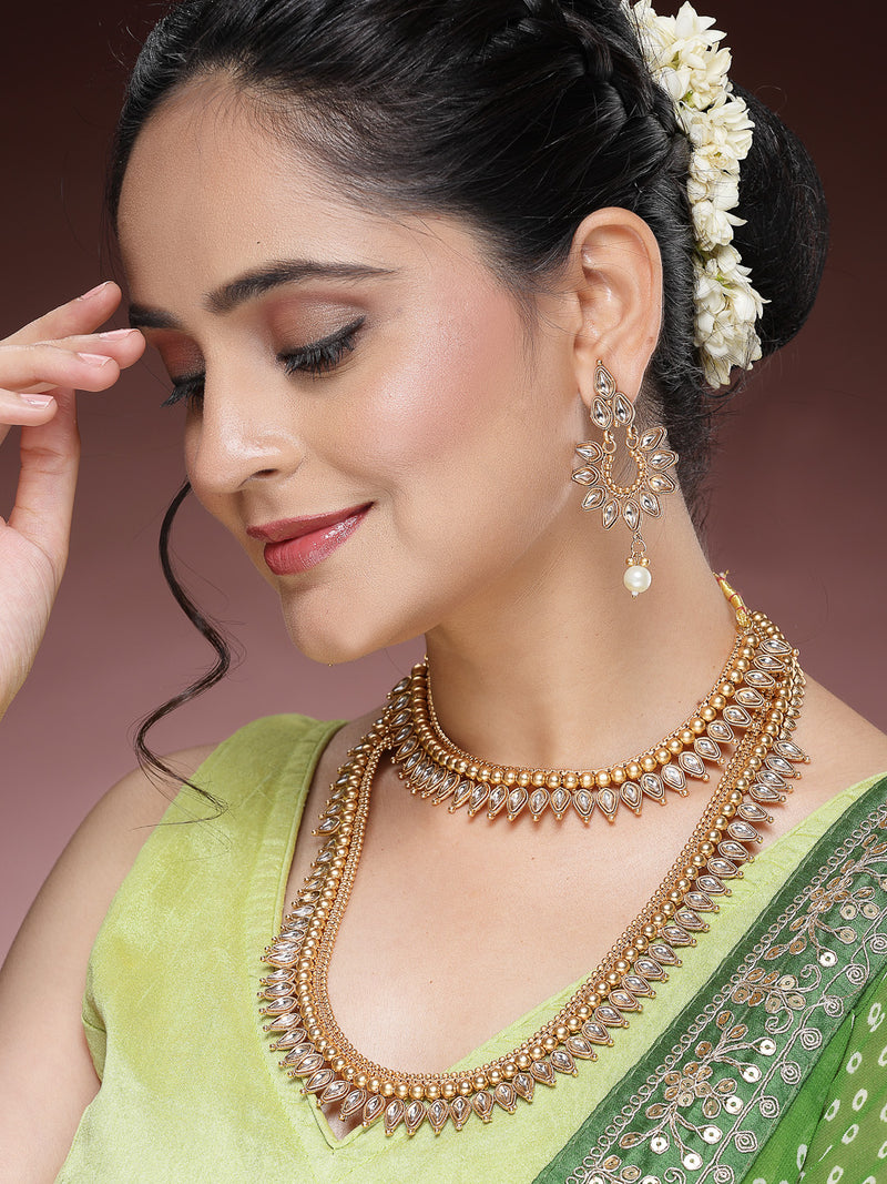 Gold Plated with Traditional Maharani Haar Necklace with Earrings