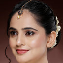 Gold Plated Blue Pearl Studded Maang Tikka