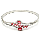 Rhodium Plated Silver Toned  Leaf Design Red Teardrop American Diamond Studded Cuff Bracelet