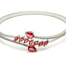 Rhodium Plated Silver Toned  Leaf Design Red Teardrop American Diamond Studded Cuff Bracelet