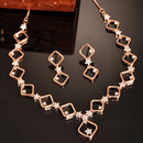 Rose Gold Plated Square Blossom Design with White American Diamond Stone Studded Jewellery Set