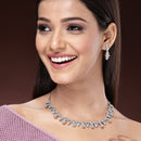 Rhodium Plated Silver Toned White American Diamond Studded Jewellery Set