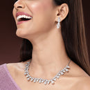 Rhodium Plated Silver Toned White American Diamond Studded Jewellery Set