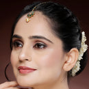 Gold Plated Green Pearl Studded Maang Tikka