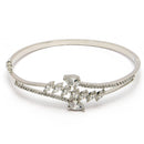 Rhodium Plated Silver Toned  Leaf Design White Teardrop American Diamond Studded Cuff Bracelet