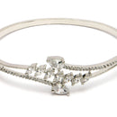 Rhodium Plated Silver Toned  Leaf Design White Teardrop American Diamond Studded Cuff Bracelet