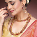 Gold Plated with Priyaasi Floral Kemp Design & Red Stone Studded Necklace Set