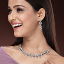 Rhodium Plated Silver Toned White American Diamond Studded Jewellery Set