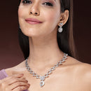 Rhodium Plated Vine Design with White American Diamond Stone Studded Jewellery set