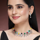 Oxidized Silver Leaf & Multicolor Pearl Studded Jewellery Set