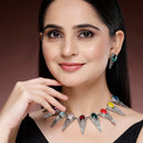 Oxidized Multicolor Cubic Zirconia Stone Studded Jewellery Set