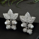 White Rhodium-Plated with Silver-Tone Leaf Shaped Drop Earrings