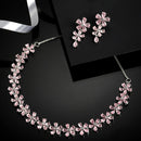 Rhodium-Plated with Silver-Tone Pink American Diamond-Studded Jewellery Set