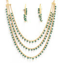 Gold-Plated Green Pearl Drop 3 Intricate Layered Jewellery Set
