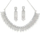 Rhodium-Plated with Silver-Tone White American Diamond-Studded Jewellery Set