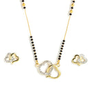 Sparkling Gold Plated Wedding Jewellery American Diamond Solitaire Mangalsutra Tanmaniya Combo For Women