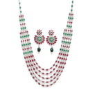 Rhodium-Plated with Silver-Tone Green & Red Kundan-Studded Layered Jewellery Set