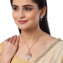 Gold-Plated Peacock Pink & White Cubic Zirconia Stone Studded Pendant Set