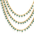 Gold-Plated Green Pearl Drop 3 Intricate Layered Jewellery Set