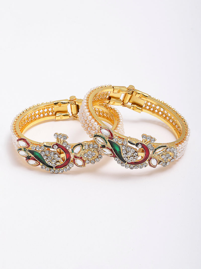 Gold-Plated Toned & Green Brass  Set of 6 Kada Bracelet