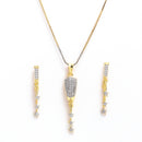 Gold Plated Celestial Glam White Cubic Zirconia Studded Pendant With Chain & Earring