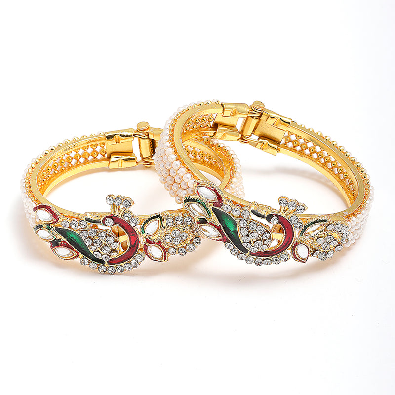 Gold-Plated Toned & Green Brass  Set of 6 Kada Bracelet
