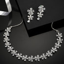 Rhodium-Plated with Silver-Tone & White American Diamond Stone-Studded Jewellery Set