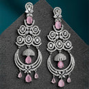 Pink & White Rhodium-Plated with Silver-Tone American Diamond Chandelier Earrings