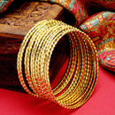Gold Plated Set Of 12 Traditional Classic Textured  Bangle Set