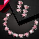 Rhodium-Plated with Silver-Tone Pink American Diamond Studded Jewellery Set