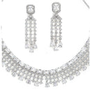Rhodium-Plated with Silver-Tone White American Diamond-Studded Jewellery Set