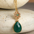 Gold-Plated Green & Off-White CZ-Studded Pendant With Chain