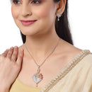 Gold-Plated Peacock Pink & White Cubic Zirconia Stone Studded Pendant Set
